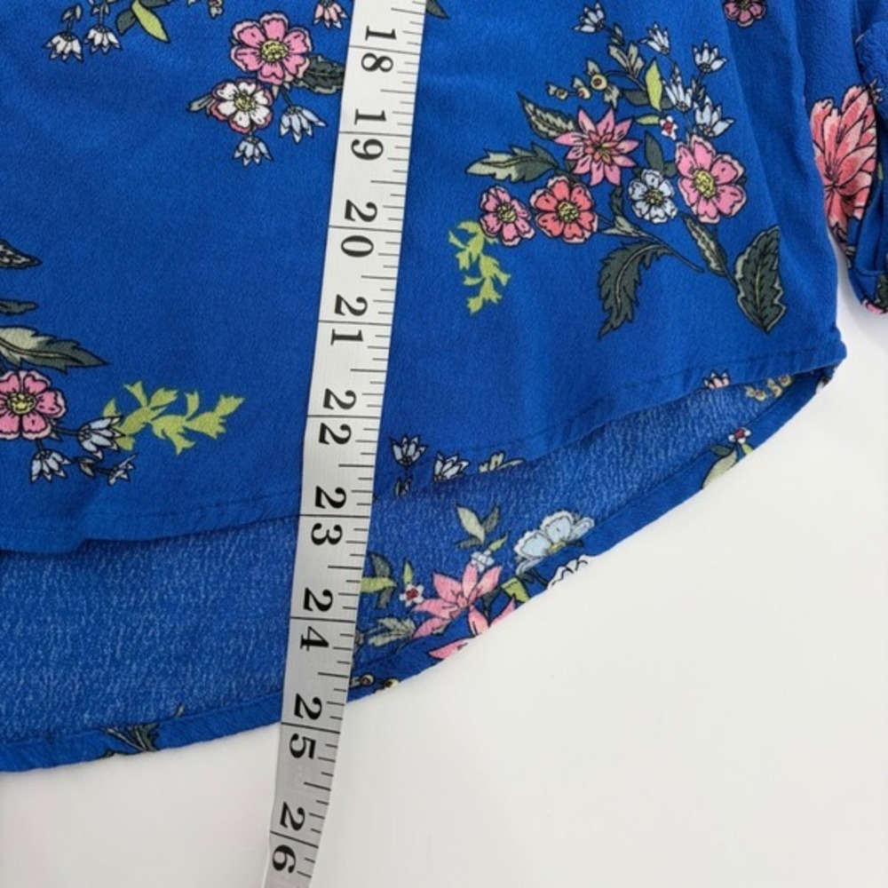 LOFT Blue Floral V Neck Long Sleeve Puff Sleeve Blouse Shirt Women's Size S - Picture 6 of 6